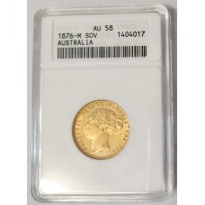 AUSTRALIA 1876 . ONE 1 SOVEREIGN . SYDNEY . GOLD . SLABBED